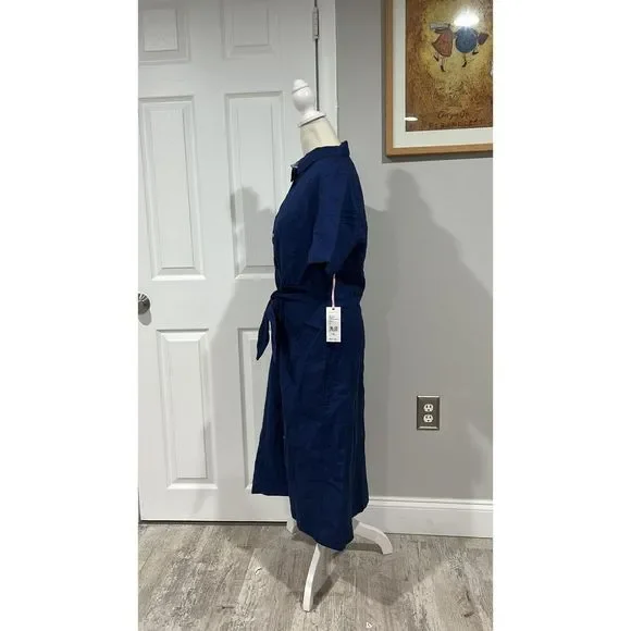 Vineyard vines Blue Linen Blend Tie Front Dress Size 10 NWT - Picture 8 of 9